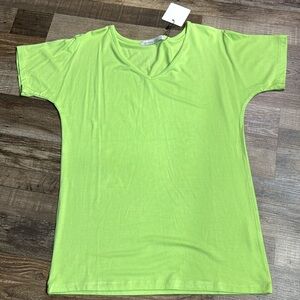 Michelle Mae Neon Green Oversized V-Neck Tee | XS (Fits S–M)